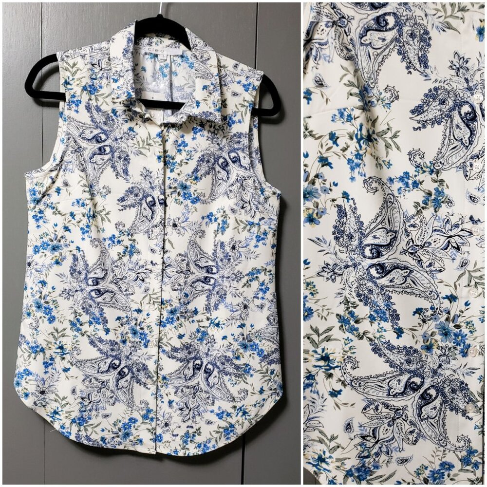 NEW CLEO Sleeveless Floral Paisley Collared Blouse